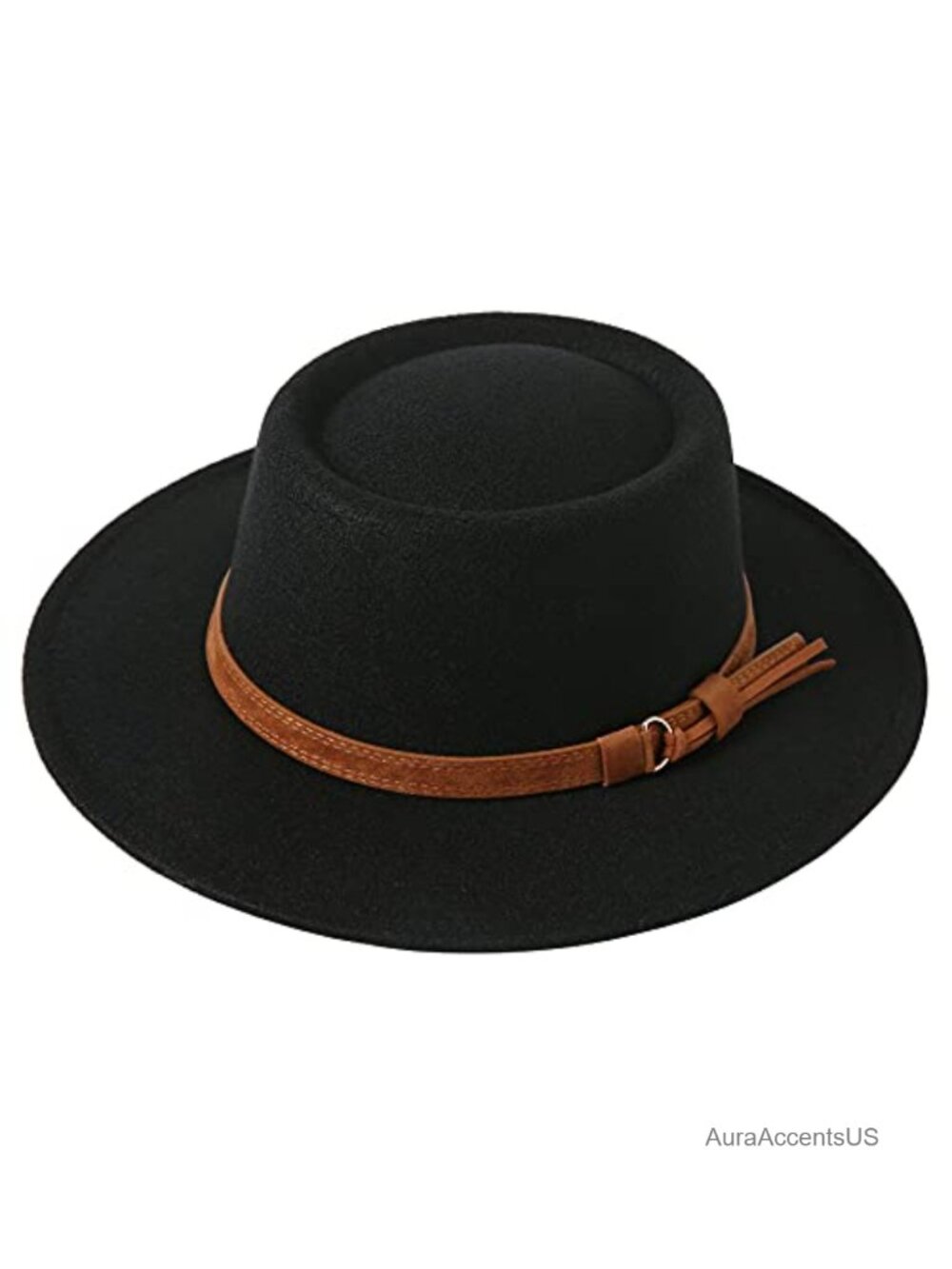 Wool Fedora Hat Wide Brim Vintage Belt Buckle Adjustable